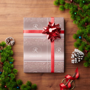 Rose Gold and Silver Glitter Monogram  Wrapping Paper
