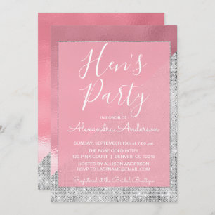 Rose Gold and Silver Sparkle Hen's Party Invitation