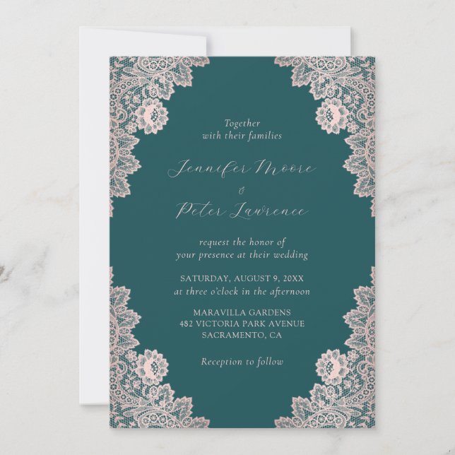 Rose Gold and Teal Calligraphy Wedding Invitation (Front)