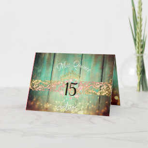 Rose Gold  and Teal Rustic Quinceañera Spanish  Invitation