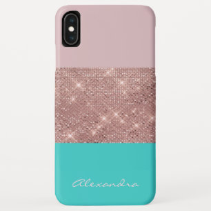 Rose Gold and Turquoise Monogrammed Colour Block iPhone XS Max Case