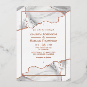 Rose Gold and White Agate Wedding Foil Invitation