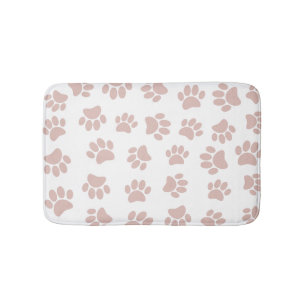 Rose Gold And White Dog Paw Pattern Bath Mat