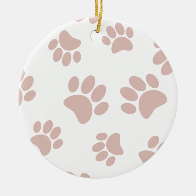 Rose Gold And White Dog Paw Pattern Ceramic Ornament (Front)