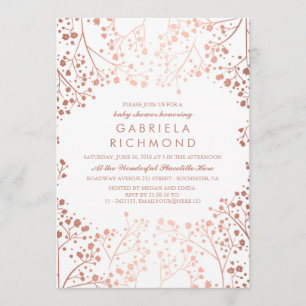 Rose Gold and White Floral White Baby Shower Invitation