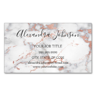 Rose Gold and White Marble Hair and Makeup Magnetic Business Card
