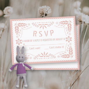 Rose gold and white papel picado baby girl shower RSVP card