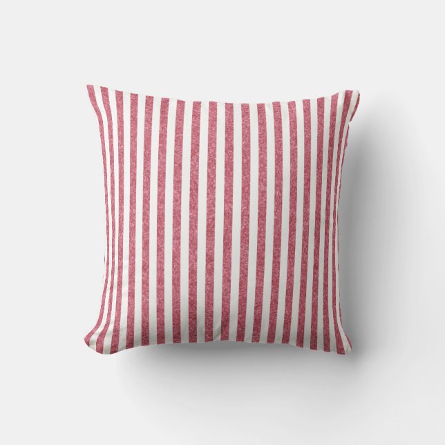 Rose Gold and White Striped Pattern Cushion (Front)