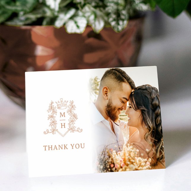 Rose gold and white wedding photo favour thank you card (Creator Uploaded)
