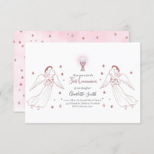 rose gold angels First Communion Invitation