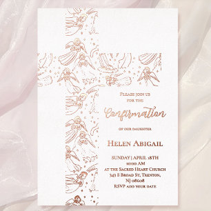 rose gold angels pattern cross Confirmation