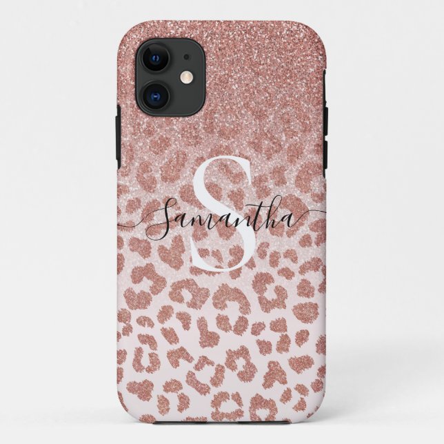 Rose Gold Animal Print Glittery Gradient Case-Mate iPhone Case (Back)