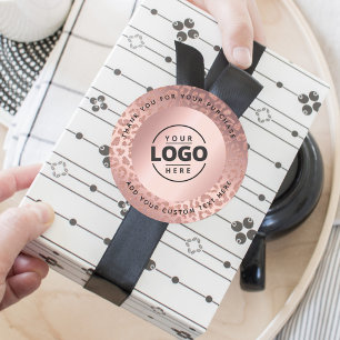 Rose Gold Animal Print Thank You Logo Classic Round Sticker