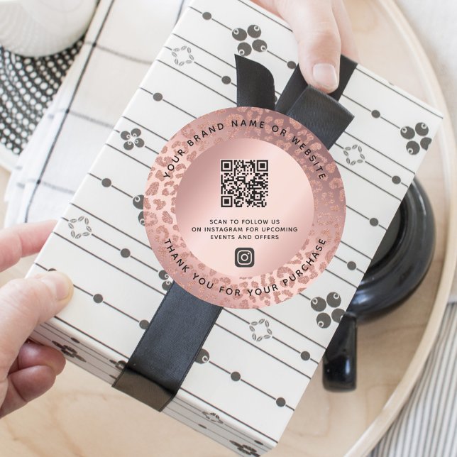 Rose Gold Animal Print Thank You QR Code Classic Round Sticker (Creator Uploaded)