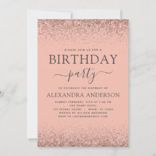 Rose Gold Any Age Birthday Pink Sparkle Glitter Invitation