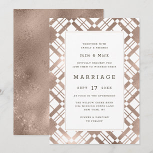 Rose Gold & Any Colour Rustic Plaid Barn Wedding Invitation