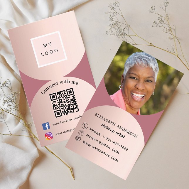 Rose gold arch photo Qr code logo social media Business Card (Creator Uploaded)