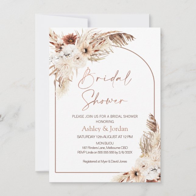 Rose Gold Arch Terracotta Boho Floral Shower Invitation (Front)