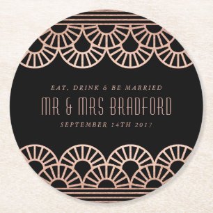 Rose Gold Art Deco Fan Wedding Coasters