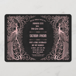 Rose Gold Art Deco Peacocks Senior Prom Invitation