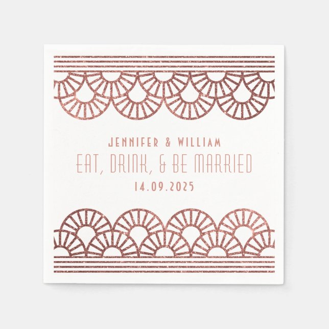 Rose Gold Art Deco Wedding Reception Napkin (Front)