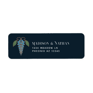 Rose Gold Art Nouveau Blue Wisteria Wedding Return Address Label