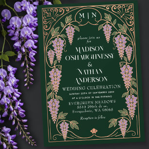 Rose Gold Art Nouveau Purple Wisteria Wedding Invitation