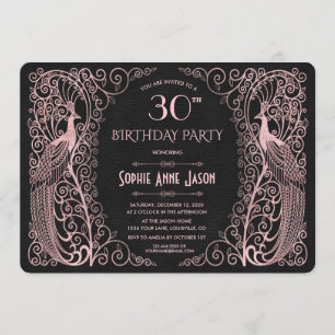Rose Gold Art Peacocks 30th Birthday Party Invitation
