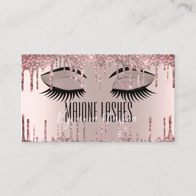 Rose Gold Artist Blush Makeup Lashes Glitter Drips Business Card (Front)