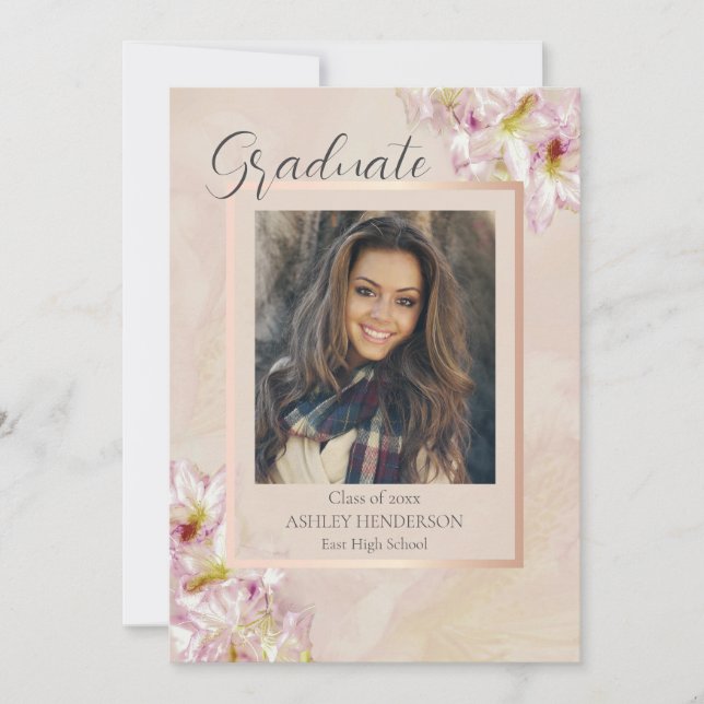 Rose Gold Azalea Graduation Invitation (Front)