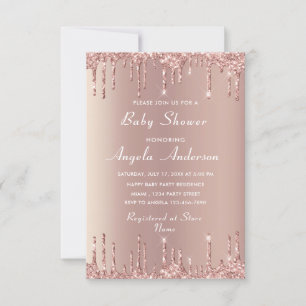 Rose Gold Baby Boy Shower Invitation with QR Code