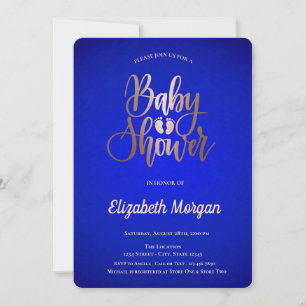 Rose Gold Baby Foots Royal Blue Baby Shower Invitation