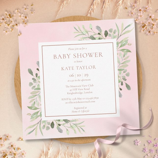 Rose Gold  Baby Girl Shower | Sprinkle Greenery Invitation (Creator Uploaded)