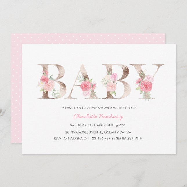 Rose gold Baby Shower Invitation (Front/Back)