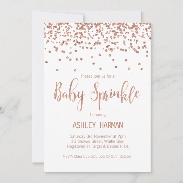 Rose Gold  Baby Sprinkle Baby Shower Invitation (Front)