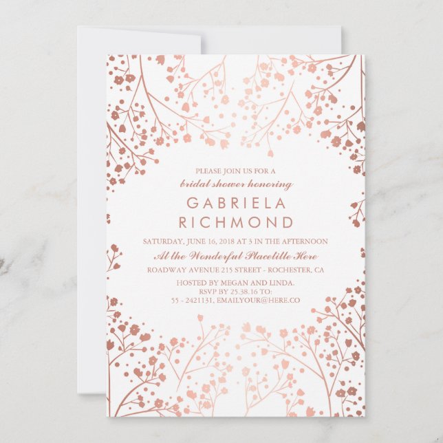 Rose Gold Baby's Breath Floral Bridal Shower Invitation (Front)