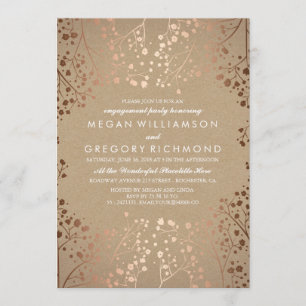 Rose Gold Baby's Breath Floral Engagement Party Invitation