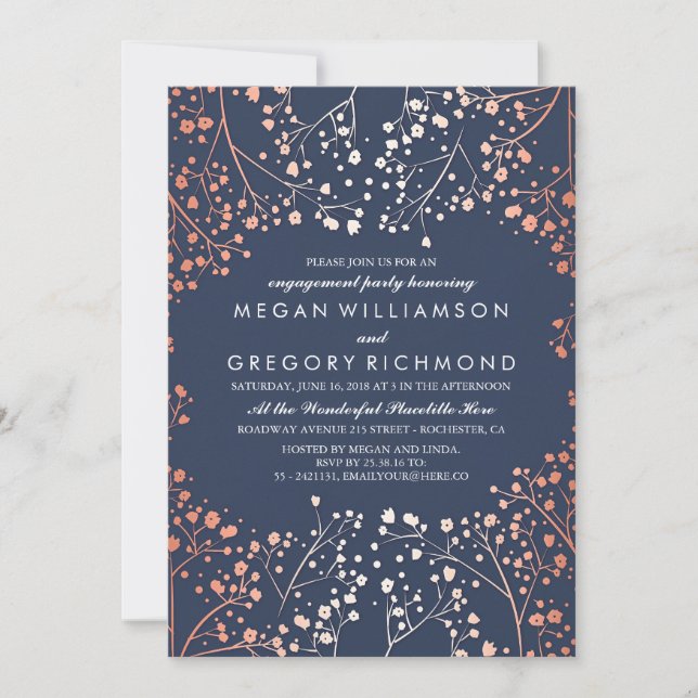 Rose Gold Baby's Breath Floral Engagement Party Invitation (Front)