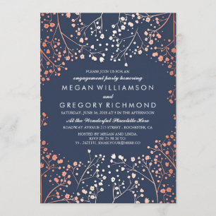 Rose Gold Baby's Breath Floral Engagement Party Invitation
