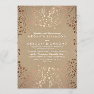 Rose Gold Baby's Breath Floral Vintage Wedding Invitation