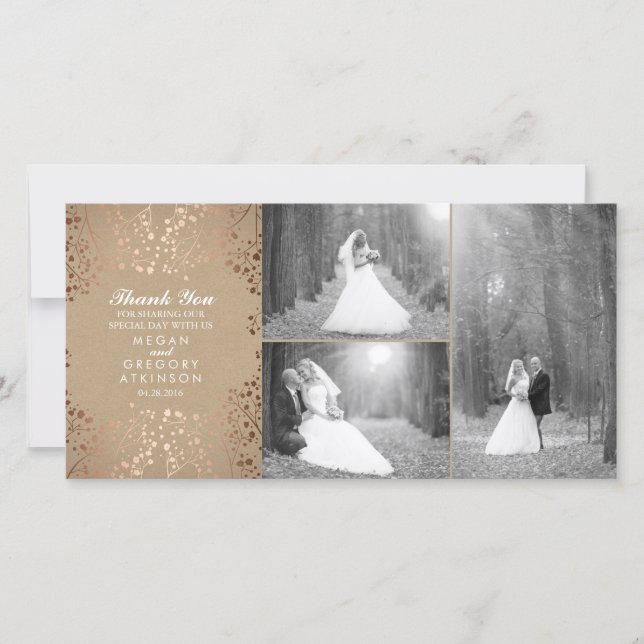 Rose Gold Baby's Breath Wedding Photo Thank You (Front)