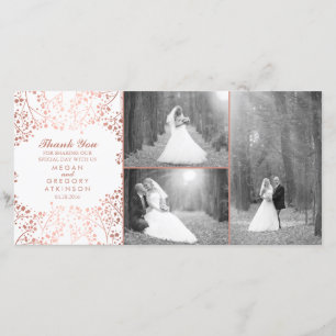 Rose Gold Baby's Breath Wedding Photo Thank You Card