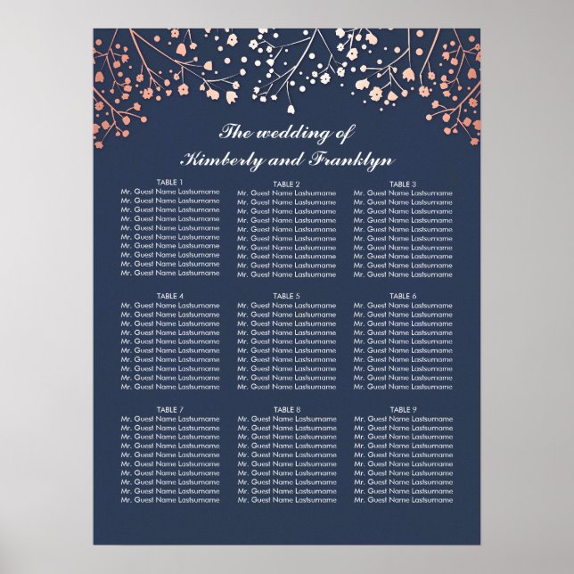Rose Gold Baby's Breath Wedding Seating Chart (Front)