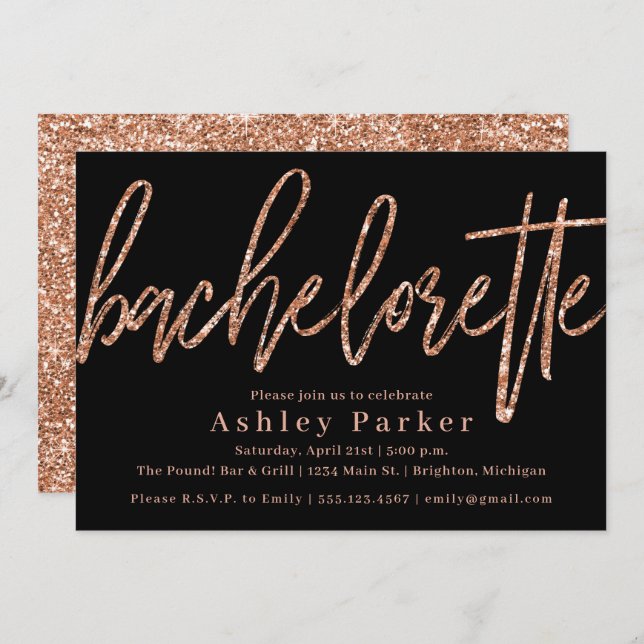 Rose Gold Bachelorette Party Invitation Glitter (Front/Back)