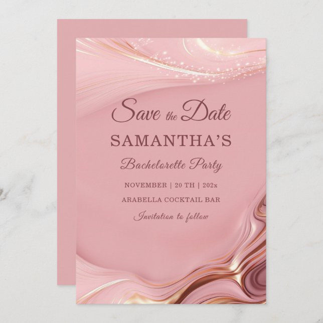 Rose Gold Bachelorette Party Save the Date Ideas Invitation (Front/Back)