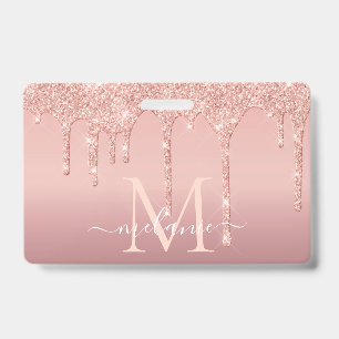 Rose Gold Badge Template with Custom Name Letter ID Badge