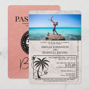 Rose Gold Bahamas Passport Wedding Invitation