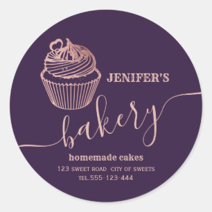Rose gold bakery Homemade cupcakes and sweets Classic Round Sticker