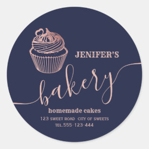 Rose gold bakery Homemade cupcakes and sweets Classic Round Sticker