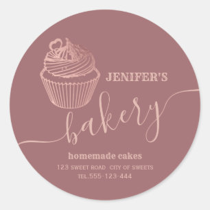 Rose gold bakery Homemade cupcakes and sweets Classic Round Sticker